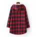 Women Casual Button Hooded Plaid Coats with Pocket