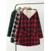 Women Casual Button Hooded Plaid Coats with Pocket