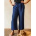 Women High Elastic Waist Cotton Wide Leg Pants