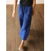 Women High Elastic Waist Cotton Wide Leg Pants