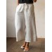 Women High Elastic Waist Cotton Wide Leg Pants