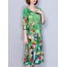 Women Elegant Art Print 3/4 Sleeve Loose Dress