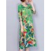 Women Elegant Art Print 3/4 Sleeve Loose Dress