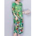 Women Elegant Art Print 3/4 Sleeve Loose Dress