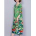 Women Elegant Art Print 3/4 Sleeve Loose Dress