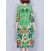 Women Elegant Art Print 3/4 Sleeve Loose Dress