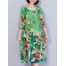 Women Elegant Art Print 3/4 Sleeve Loose Dress