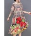 Women Elegant Floral Print Crew Neck Loose Dress