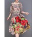 Women Elegant Floral Print Crew Neck Loose Dress