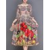 Women Elegant Floral Print Crew Neck Loose Dress