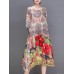 Women Elegant Floral Print Crew Neck Loose Dress