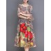 Women Elegant Floral Print Crew Neck Loose Dress