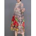 Women Elegant Floral Print Crew Neck Loose Dress