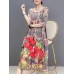 Women Elegant Floral Print Crew Neck Loose Dress