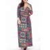 Plus Size Vintage Printed V-neck 3/4 Sleeve Maxi Dress