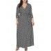 Plus Size Vintage Printed V-neck 3/4 Sleeve Maxi Dress