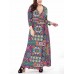 Plus Size Vintage Printed V-neck 3/4 Sleeve Maxi Dress