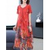 Plus Size Art Print Short Sleeve Elegant Women Dress