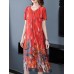 Plus Size Art Print Short Sleeve Elegant Women Dress