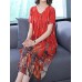 Plus Size Art Print Short Sleeve Elegant Women Dress